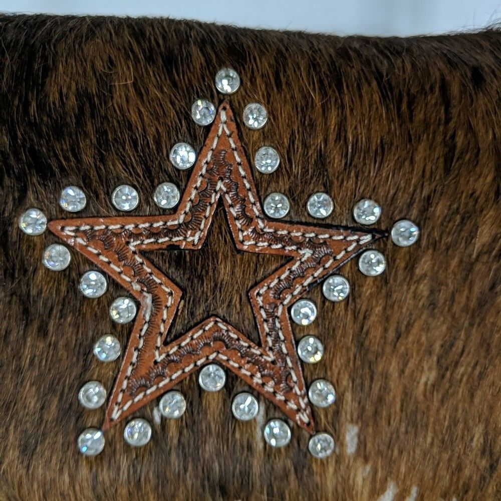 Montana Silversmith Western Brown Leather Calf Hair On Bag Crossbody Star Front - Picture 4 of 11